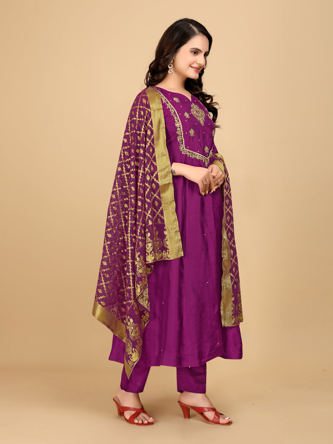 Maganta Elegent Anarkali Dress-3Pcs Set - zfashionstudio