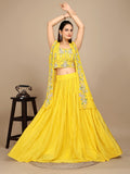 Yellow Indo Western Crop Top with skirt & Shrug - zfashionstudio