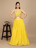 Yellow Indo Western Crop Top with skirt & Shrug - zfashionstudio