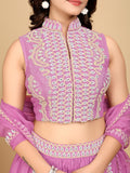 Pure Chinon Lilac Indo-Western Crop-Top Skirt with Heavy Handwork - zfashionstudio