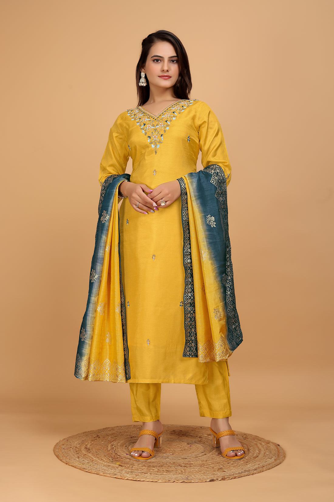 Luminous Yellow: Artisan 3-Piece Embroidery Dress - zfashionstudio