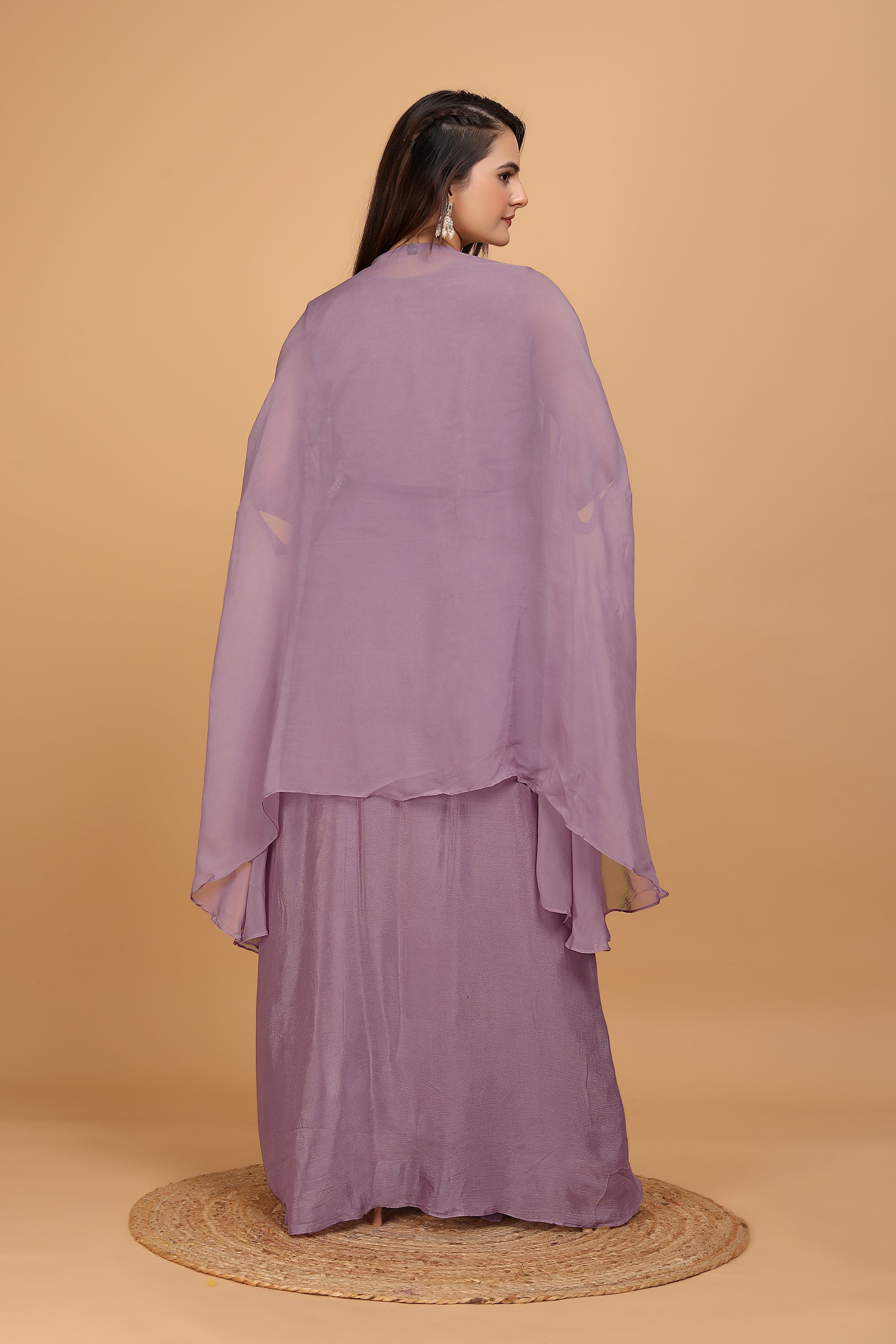 Lilac Indo Western Crop Top with Skirt and Shrug - zfashionstudio