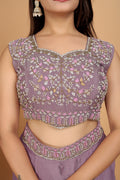 Lilac Indo Western Crop Top with Skirt and Shrug - zfashionstudio