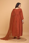 Saddle Brown Dola Silk Handwork Dress Set - 3pcs Ensemble - zfashionstudio