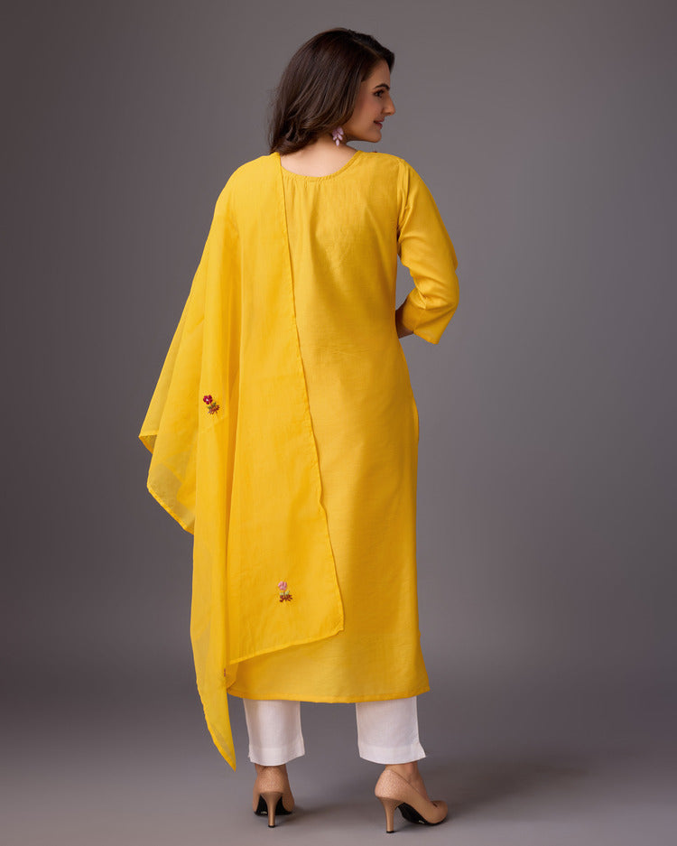 Golden Blossom: Yellow Handwork Kurta - zfashionstudio