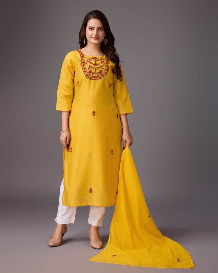 Golden Blossom: Yellow Handwork Kurta - zfashionstudio