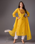 Golden Blossom: Yellow Handwork Kurta - zfashionstudio