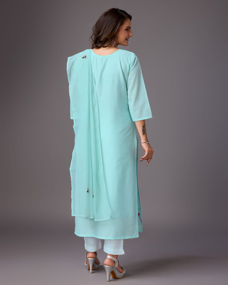 Oceanic Opulence: Blue Handwork Kurta for Women - zfashionstudio