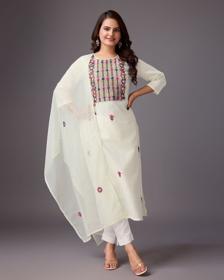 Pure Elegance: Hand-Embroidered White Kurta - zfashionstudio