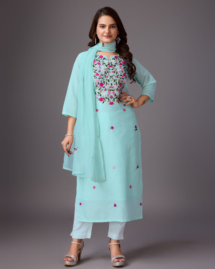 Oceanic Opulence: Blue Handwork Kurta for Women - zfashionstudio