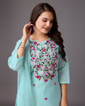 Oceanic Opulence: Blue Handwork Kurta for Women - zfashionstudio