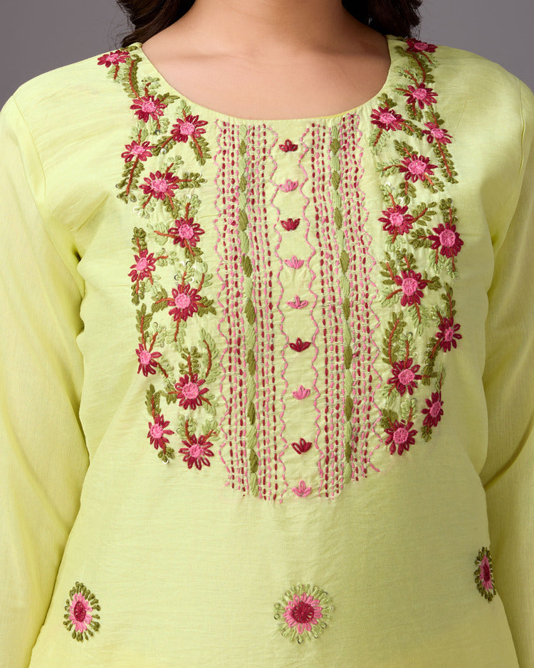 Zesty Yellow Handwork Kurta for Women - zfashionstudio