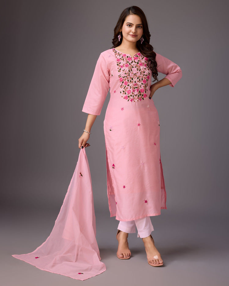 Pastel Perfection: Pure Pink Handcrafted Kurta - zfashionstudio