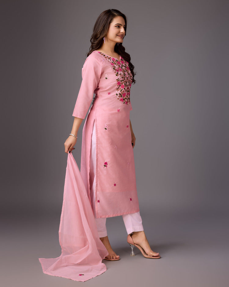 Pastel Perfection: Pure Pink Handcrafted Kurta - zfashionstudio