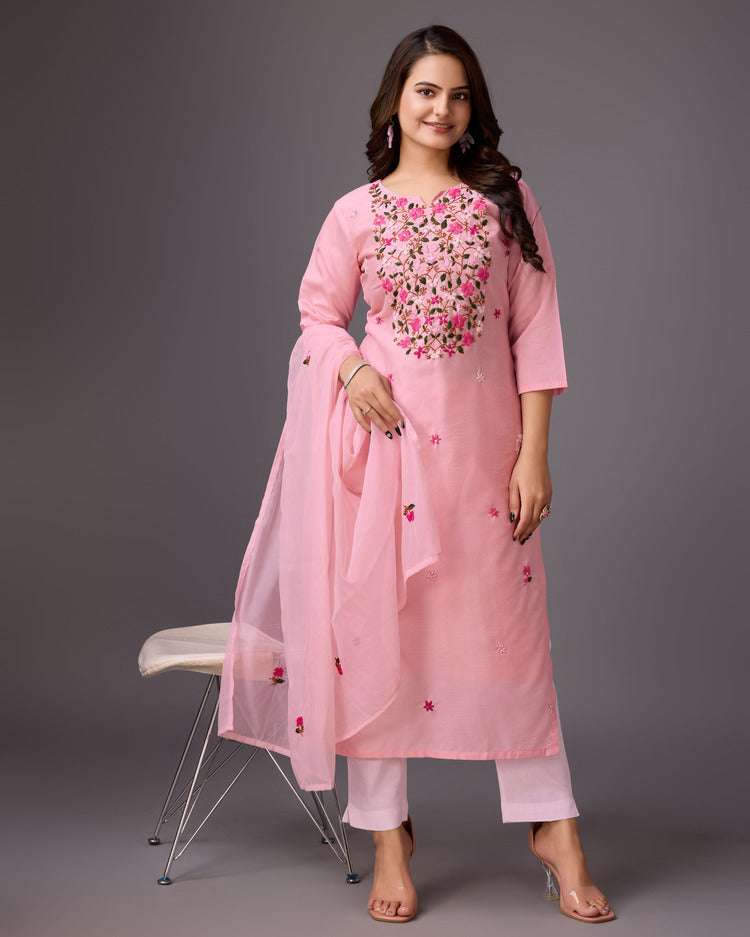 Pastel Perfection: Pure Pink Handcrafted Kurta - zfashionstudio