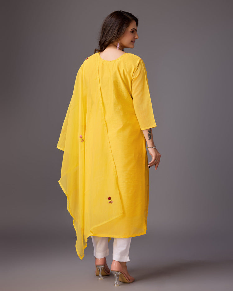 Golden Aura: Yellow Handwork Kurta - zfashionstudio