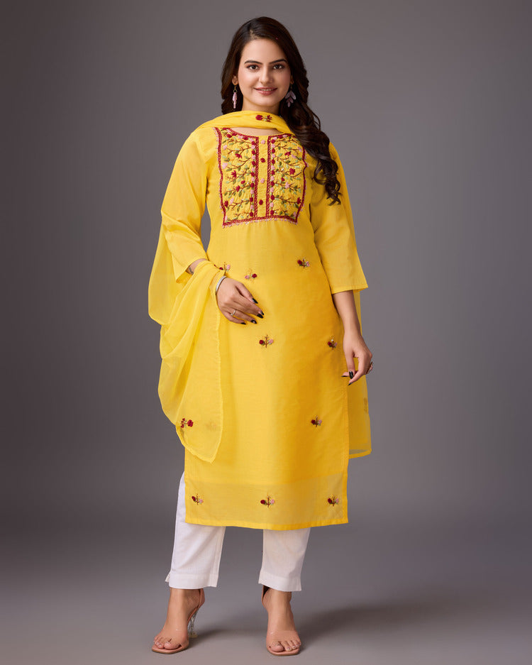 Golden Aura: Yellow Handwork Kurta - zfashionstudio