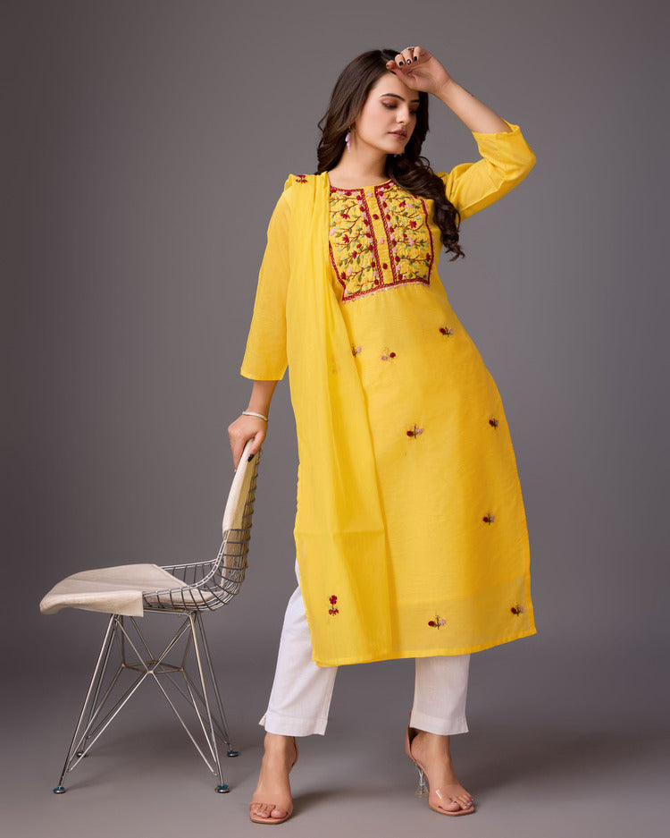 Golden Aura: Yellow Handwork Kurta - zfashionstudio