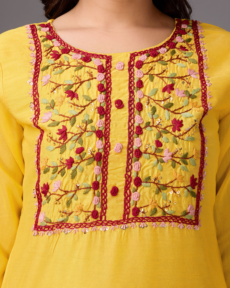 Golden Aura: Yellow Handwork Kurta - zfashionstudio