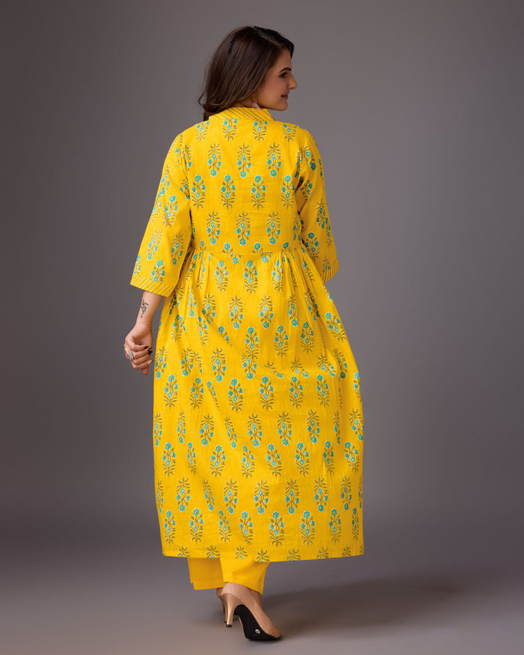 EMBRACE YELLOW COTTON  ALINE PLAZZO SET - zfashionstudio