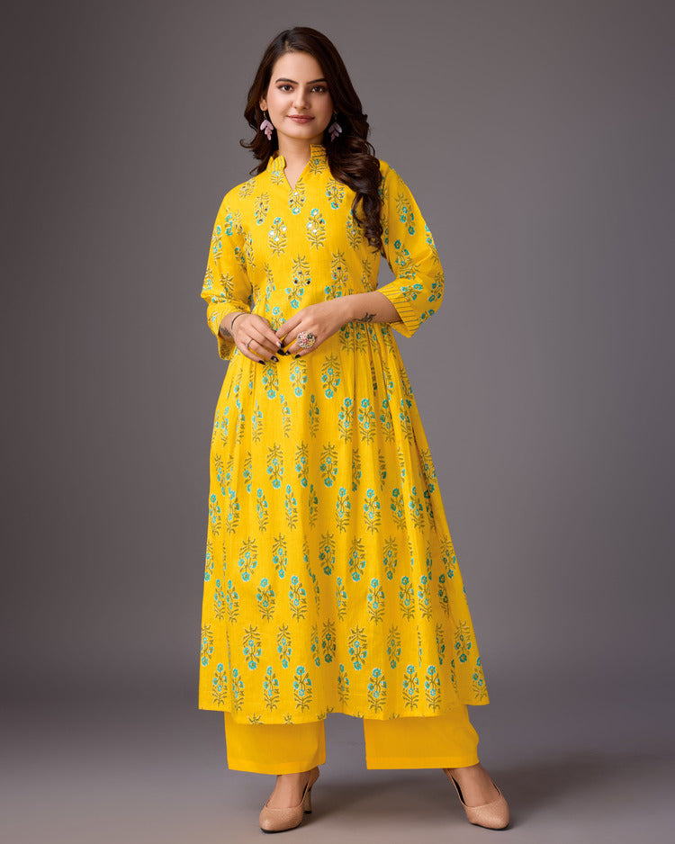 EMBRACE YELLOW COTTON  ALINE PLAZZO SET - zfashionstudio