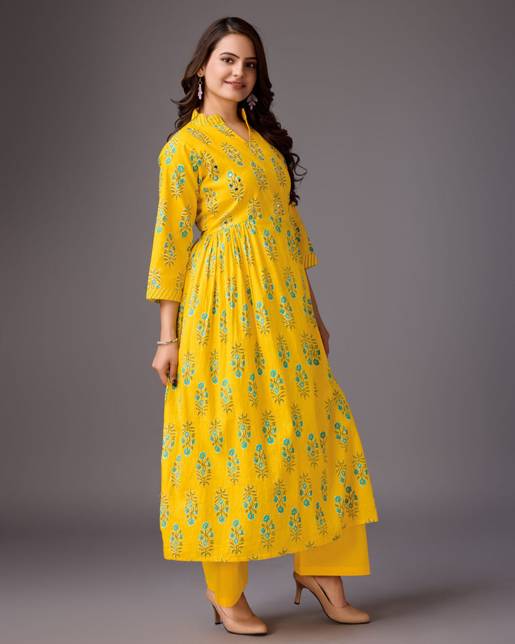 EMBRACE YELLOW COTTON  ALINE PLAZZO SET - zfashionstudio