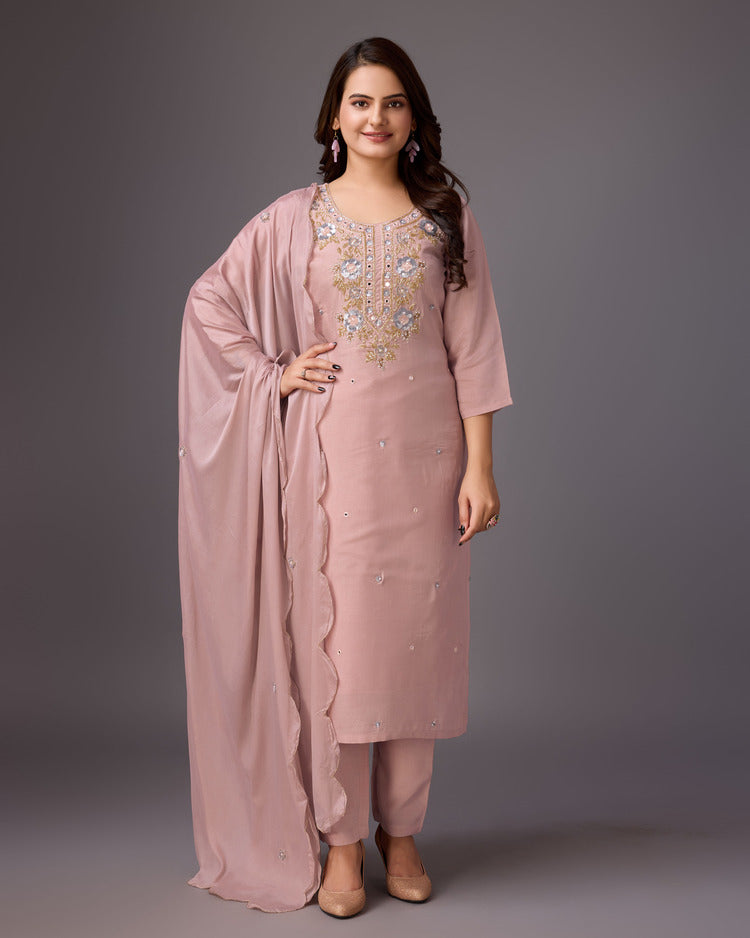 Peach Blossom: Pure Muslin Handwork Dress - zfashionstudio