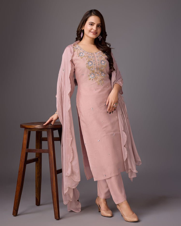 Peach Blossom: Pure Muslin Handwork Dress - zfashionstudio