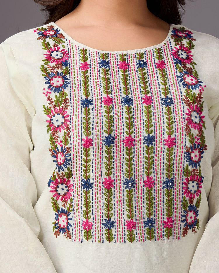 Pure Elegance: Hand-Embroidered White Kurta - zfashionstudio