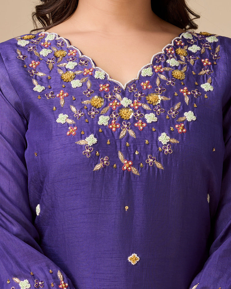 Lavender Elegance: Lilac Handwork Dress - zfashionstudio